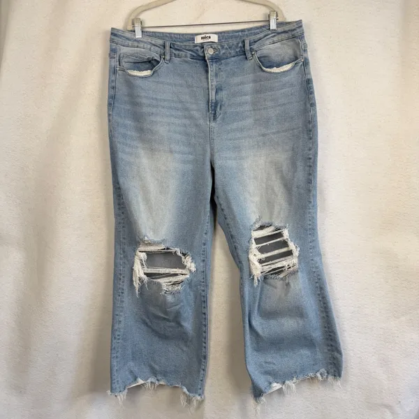 Mica Los Angeles Jeans 90's Vintage Crop Flare LightWash Distressed HighRise 20‎ - Image 4