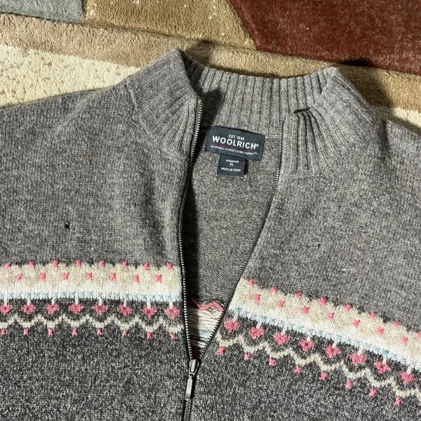 Woolrich Womens Gray Fair‎ Isle Full Zip Lambswool Full Zip Jacket XL 9232 - Image 4