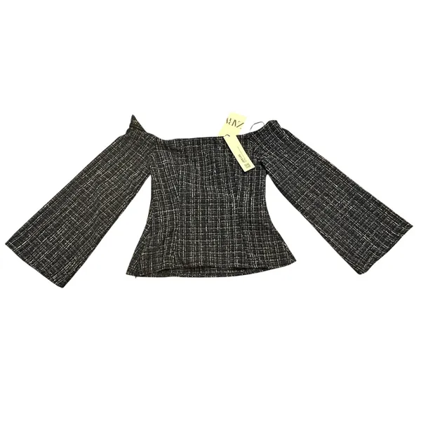 Zara Women's Long Sleeve Top Blue and White Size XS - Image 2