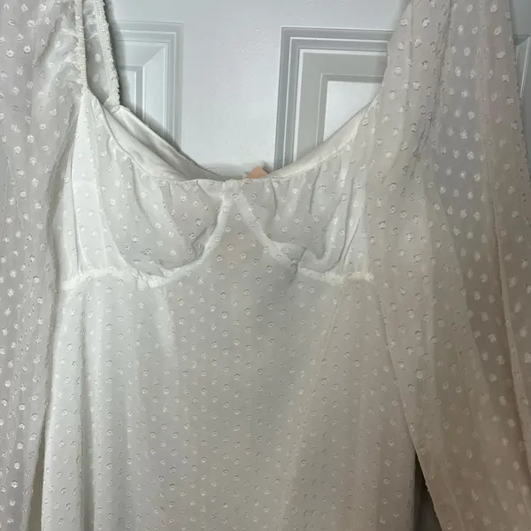 Missguided NEW White Milkmaid Woven Dotty Skater Mini Dress Size 14 - Image 5