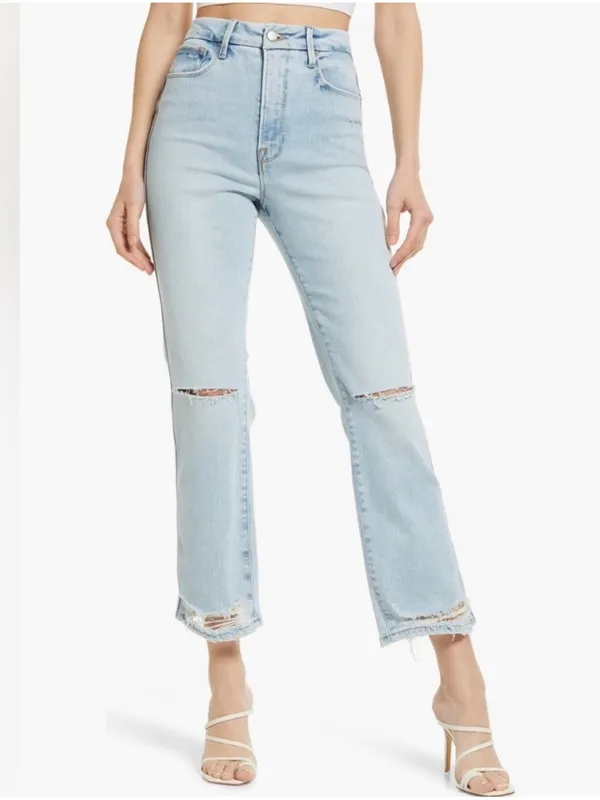 Good American Good Curve Straight Jeans High Rise Distressed Light‎ Wash 4/27 - Image 8