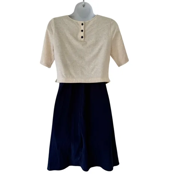Lilka Cream Navy Blue Short Sleeve Embroidered Cutout Flower Mini Dress Size XS - Image 8