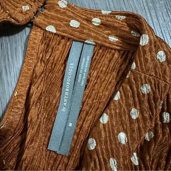 Anthropologie Metallic Brown‎ & Silver Polka Dot Print Sleeveless Top Size M - Image 3