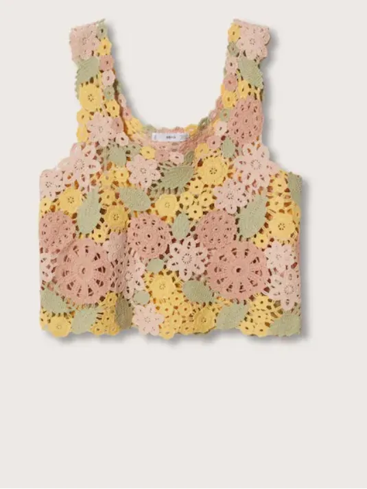 Pastel Crocheted Tank Top Pink Size M - Image 2