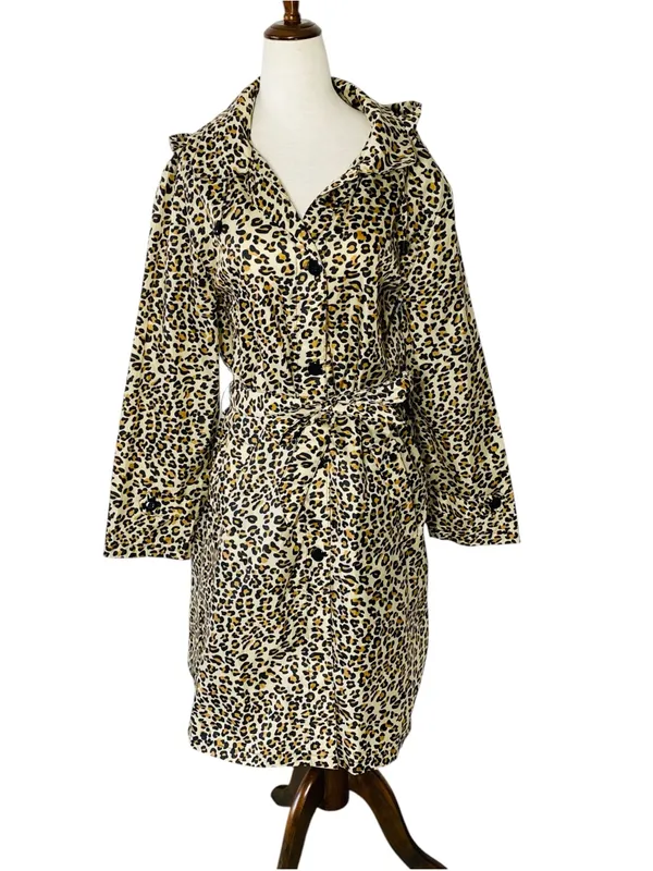 VINTAGE AQUA STOP Leopard Longline Rain Jacket Tan Size L - Image 2