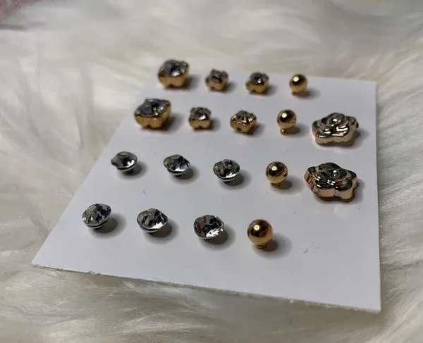 9 Pairs Gold faux Diamond Stud Earrings Bundle - Image 5