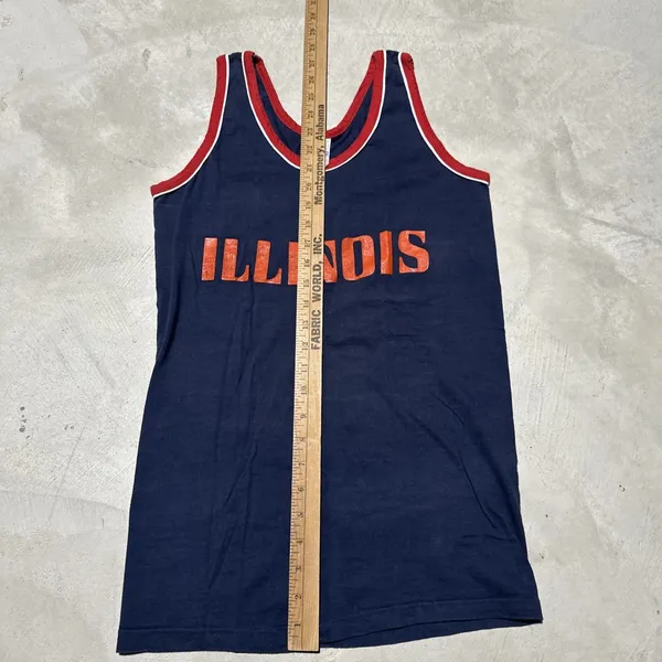 Vintage 1970s Illinois Fighting Illini Tank Top Shirt Basketball Muscle T Jersey - Image 5