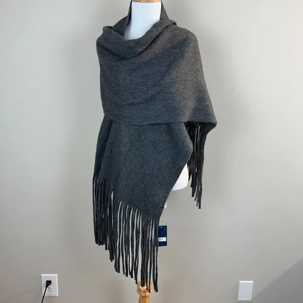 Lucky Brand Heather Dark Grey Brushed Knit‎ Fringe Long Scarf Soft Wrap New NWT - Image 11