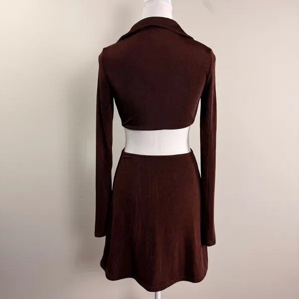 Peppermayo‎ Crowd Control Mini Dress Brown Cutout O-Ring Long Sleeve US 4 NEW - Image 6