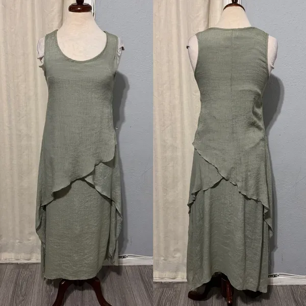 Exist Womens Maxi Dress S Sage Green‎ Textured Layered Asymmetrical Cottagecore - Image 3