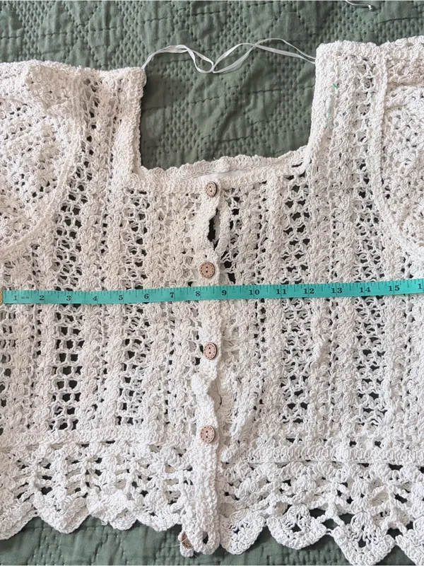 Wild Flower Cream Crochet Short Sleeve Button Front Top Cardigan S/M NWT Boho - Image 5