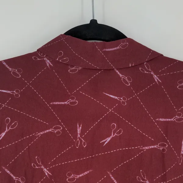 Modcloth A Cut Above Average Shirt Dress Size 12 Burgundy Scissors Hair Stylist‎ - Image 15