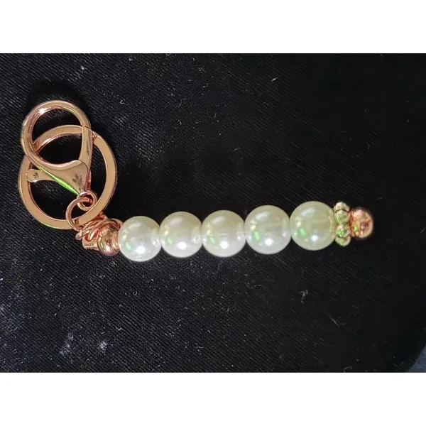 Rose Gold Faux Pearl Beaded Keychain, 3.5" - Image 2