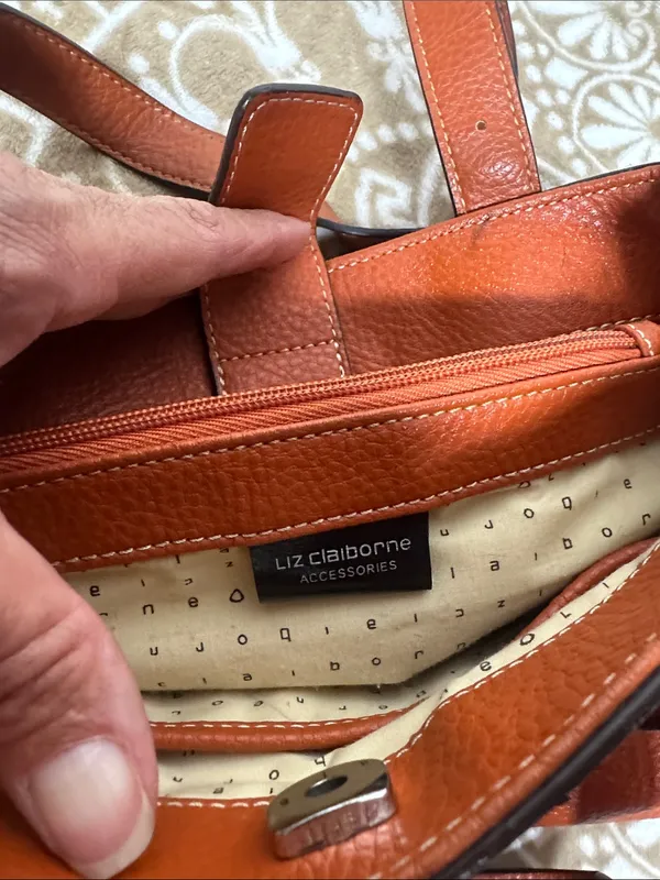 Liz Claiborne Burnt Orange Pebble Leather Shoulder Bag - Image 11