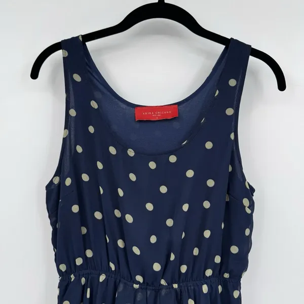 Akira Chicago Polka Dot Chiffon Hi-Lo Dress S Navy Sleeveless Nautical Old Money - Image 3