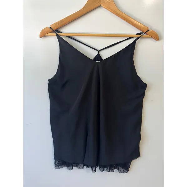 Free People Intimately Criss Cross Cami Lace Trim‎ Tank Top Black Size Small - Image 4