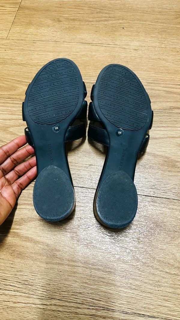 Alex Marie Eriser Black Leather Slide Sandals Block Heel Size 9M Made in Brazil - Image 6