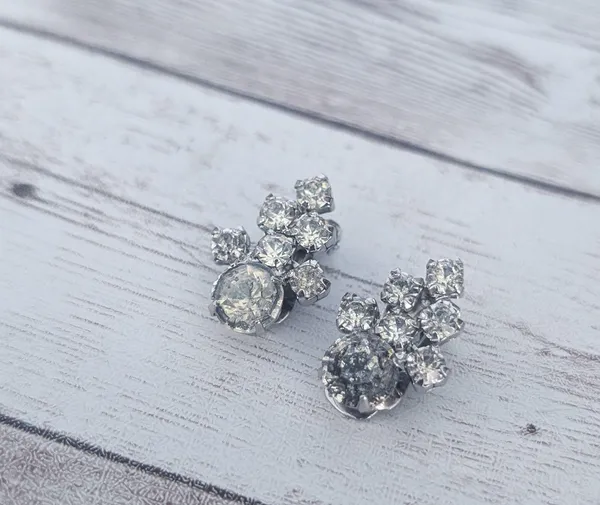 Vintage Clip On Earrings Clear Gems - Some Darkening & Yellowing - Image 2