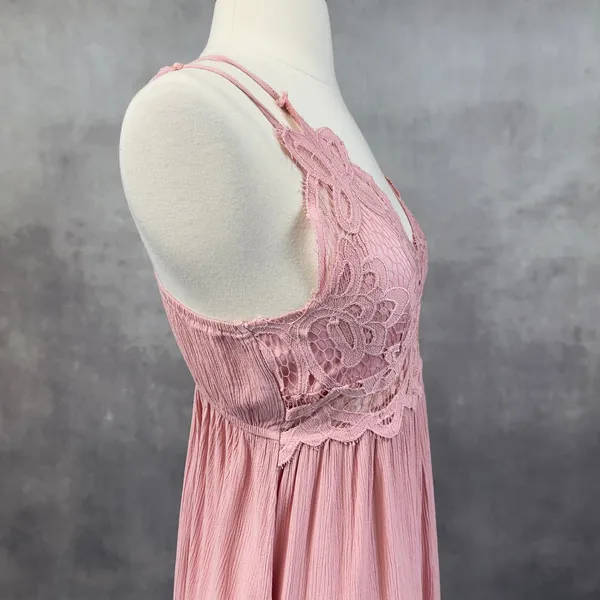Trixxi Lace Overlay Mini Dress Size Small‎ Pink Flowy Boho Coquette Summer Girly - Image 5