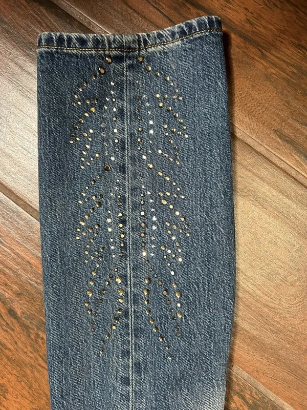Levi’s 501 Curve Stretch High Rise Straight Leg RHINESTONE Dark Wash Denim Jeans - Image 2