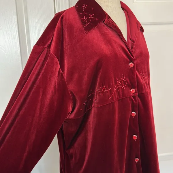 Vintage Y2K velvet beaded button down shirt Red Size XL - Image 9