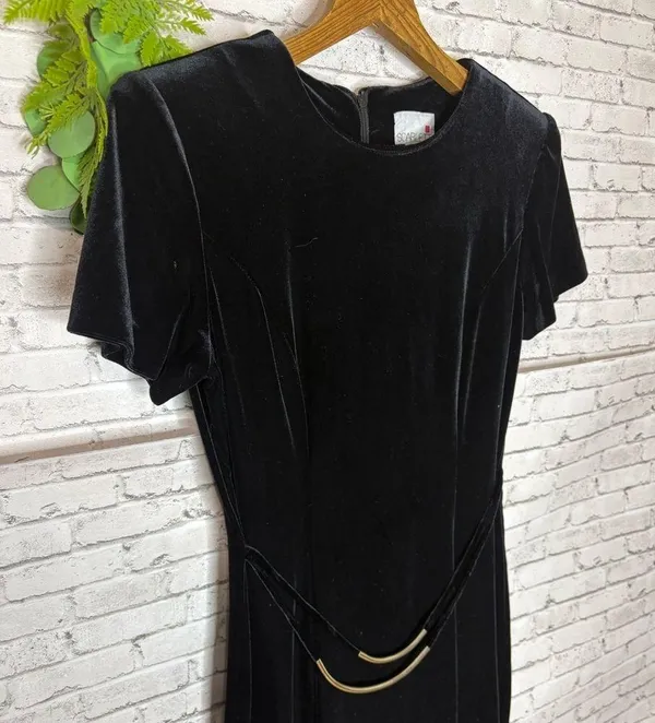 Vintage Black Velvet Waist Chain Whimsigoth Witchy Maxi Dress - Image 4