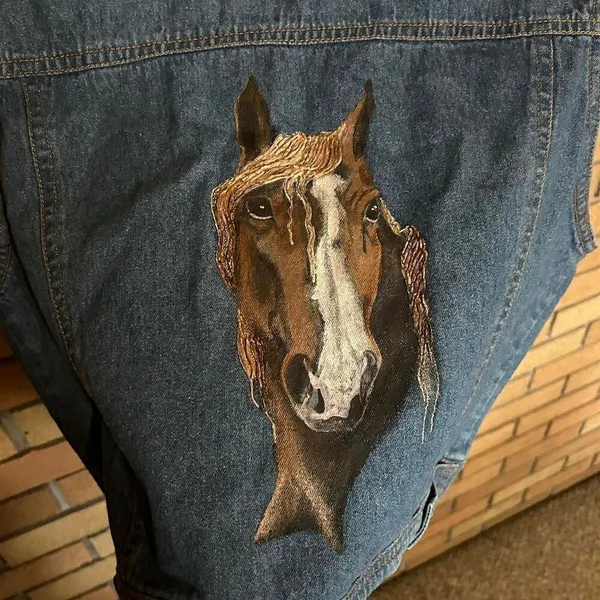 Vintage Rhythm Blue Denim Vest With Painted Horse Design Y2K Western Size Medium - Image 4