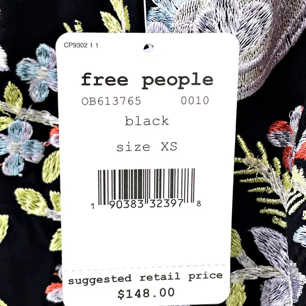 Free People Fleur Du Jour Mini Black Long Sleeve Embroidered Boho Dress Sz XS - Image 6