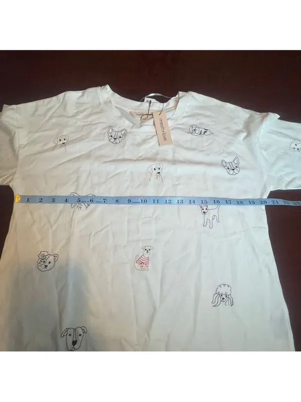 Mesh+Love White Dog Pups Graphic Embroidery tshirt Kitsch '90s Animal Core Sz L - Image 4