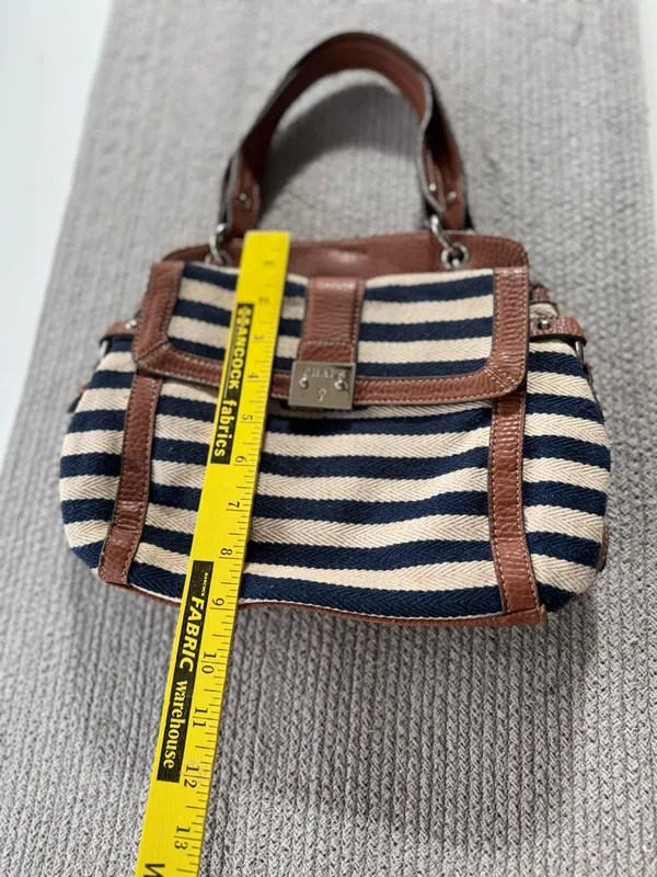 Vintage Chaps Navy Blue and Ivory Striped Shoulder Bag Purse - Image 4