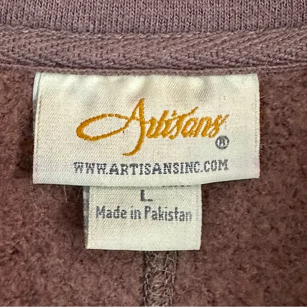 Artisans Brown Floral Embroidered Zip-Up Fleece Jacket Large Casual Cozy - Image 2