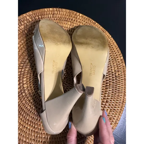 Franco Sarto Nude Patent Peep Toe Platform Heels Ankle Strap Pumps Size 8.5M‎ - Image 7