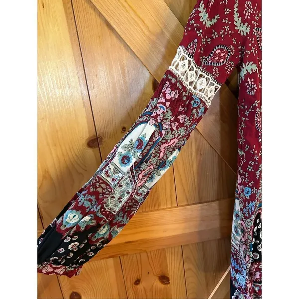 Entro Anthropologie Boho Lace Tunic Shift Dress Red Floral Women Small (0948) - Image 2