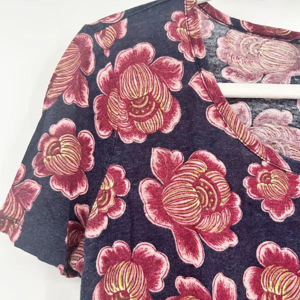 Ann Taylor Womens 100% Linen Floral Print Romantic Tropical Top Tee‎ Size M - Image 2