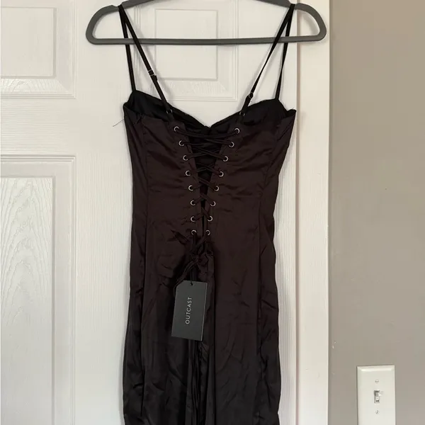 Outcast Lace Corset Tie Black Gothic Maxi Dress - Image 2