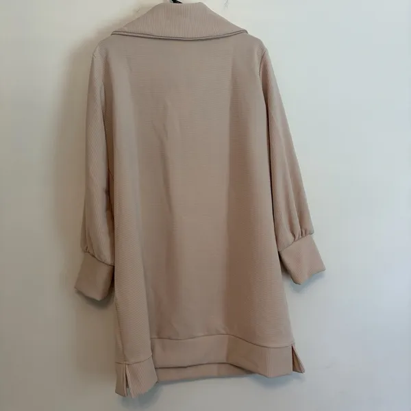 NWT Umgee Large Cream Tan Sweater Dress Tunic Long Sleeve Collar‎ 1/4 Zip Ribbed - Image 4