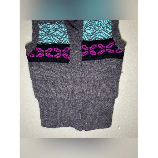 Free People Geometric Fair Isle Chunky Snap Button Knit Sweater Vest Women’s XS - Image 3