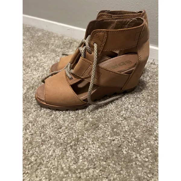 Sorel Women Joanie Ankle Leather Lace Up Open Toe Wedge Sandals shoes sz 6.5 - Image 10