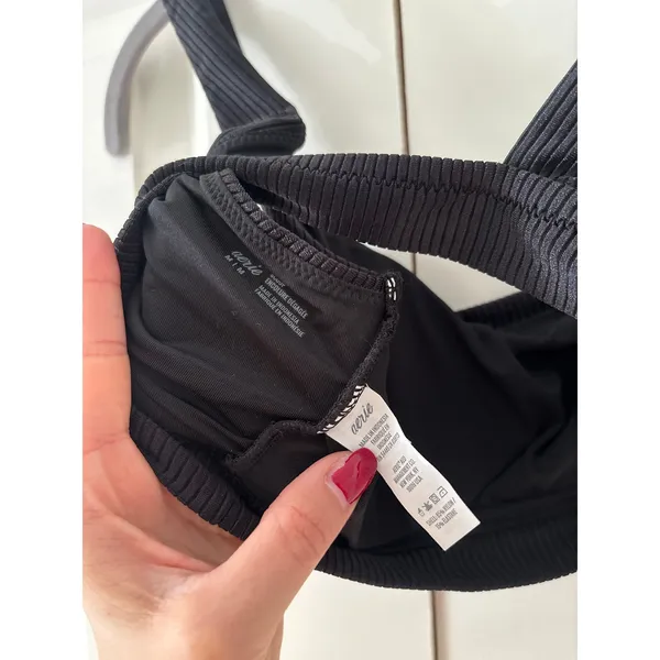 Aerie Women Medium Black Ribbed Scoop Neck Wireless Bralette Sports Bra Top - Image 4