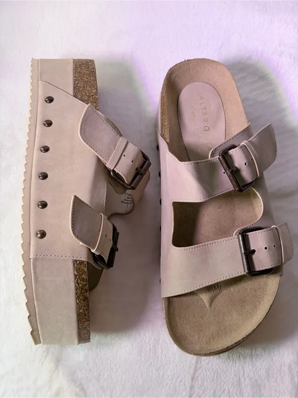 Altar'd State Beige Double-Buckle Platform Slide - Image 5