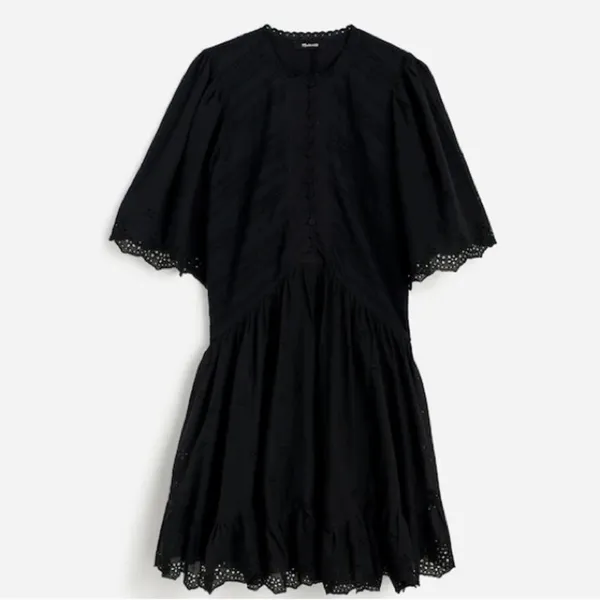 NWT Madewell Black Eyelet Flutter Sleeve Mini Dress in‎ Cotton Size 00 - Image 11