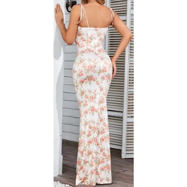 KUTUMAI Women's Summer Floral Bodycon Maxi Dress NWT Coquette Spaghetti Strap LG - Image 2