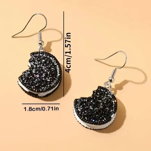 Y2K Glitter Cookie Drop Dangle EarringsSimulated Food Pattern Jewelry - Image 2