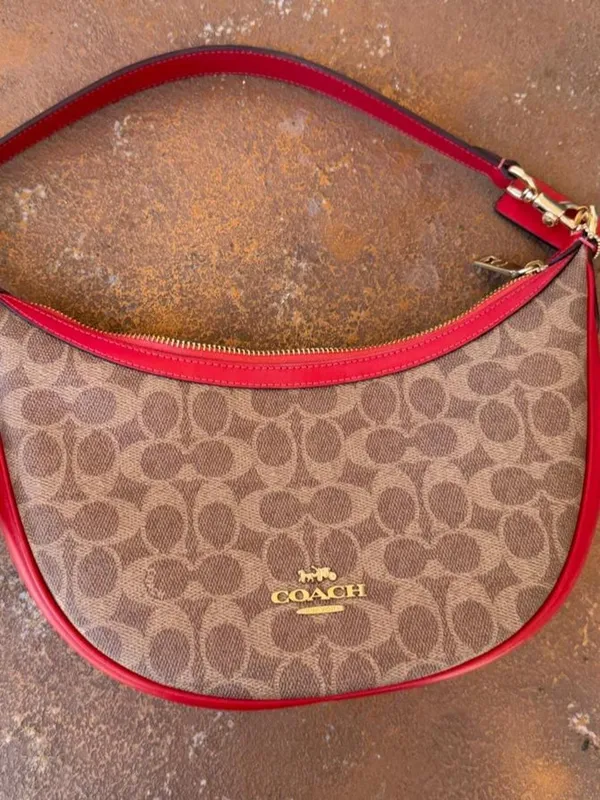 Coach Outlet Aria leather Shoulder Bag in Signature Canvas in red and brown / basically new - Image 6