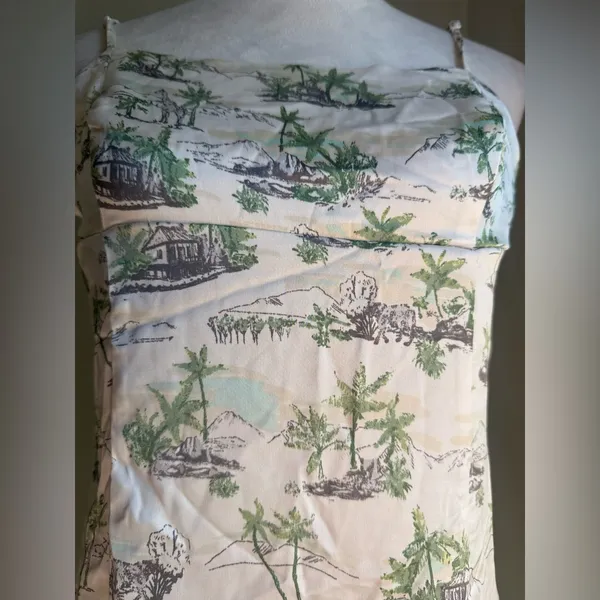 Hippie Rose Y2K animal ‎ ivory Green safari slip Mini Dress satin vacation palm tree boho xl - Image 2