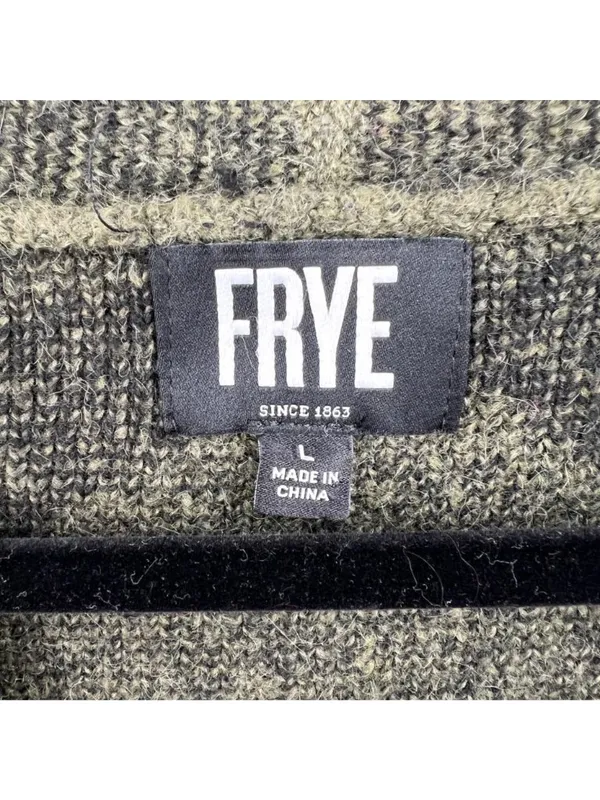 Frye The Cozy Cardigan Open Front Aztec Cardigan Sweater Large Olive Black - Image 8