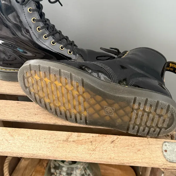 DR. MARTENS Black Patent‎ Leather ZAVALA COMBAT BOOT Size 10 A32 - Image 10