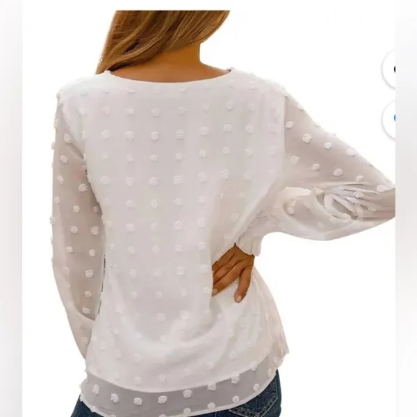 Satin sheer white with fabric pok a dots . - Image 3