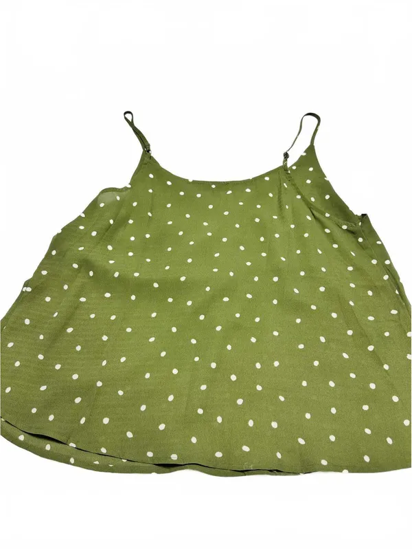 E & M Olive Green Polka Dot Spaghetti Strap Tank Top, Size Large - Image 2