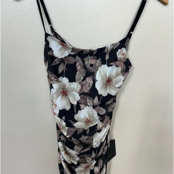 Lulu’s We Really Mesh Black Floral Print Sleeveless Ruched Midi Dress NWT Small - Image 7